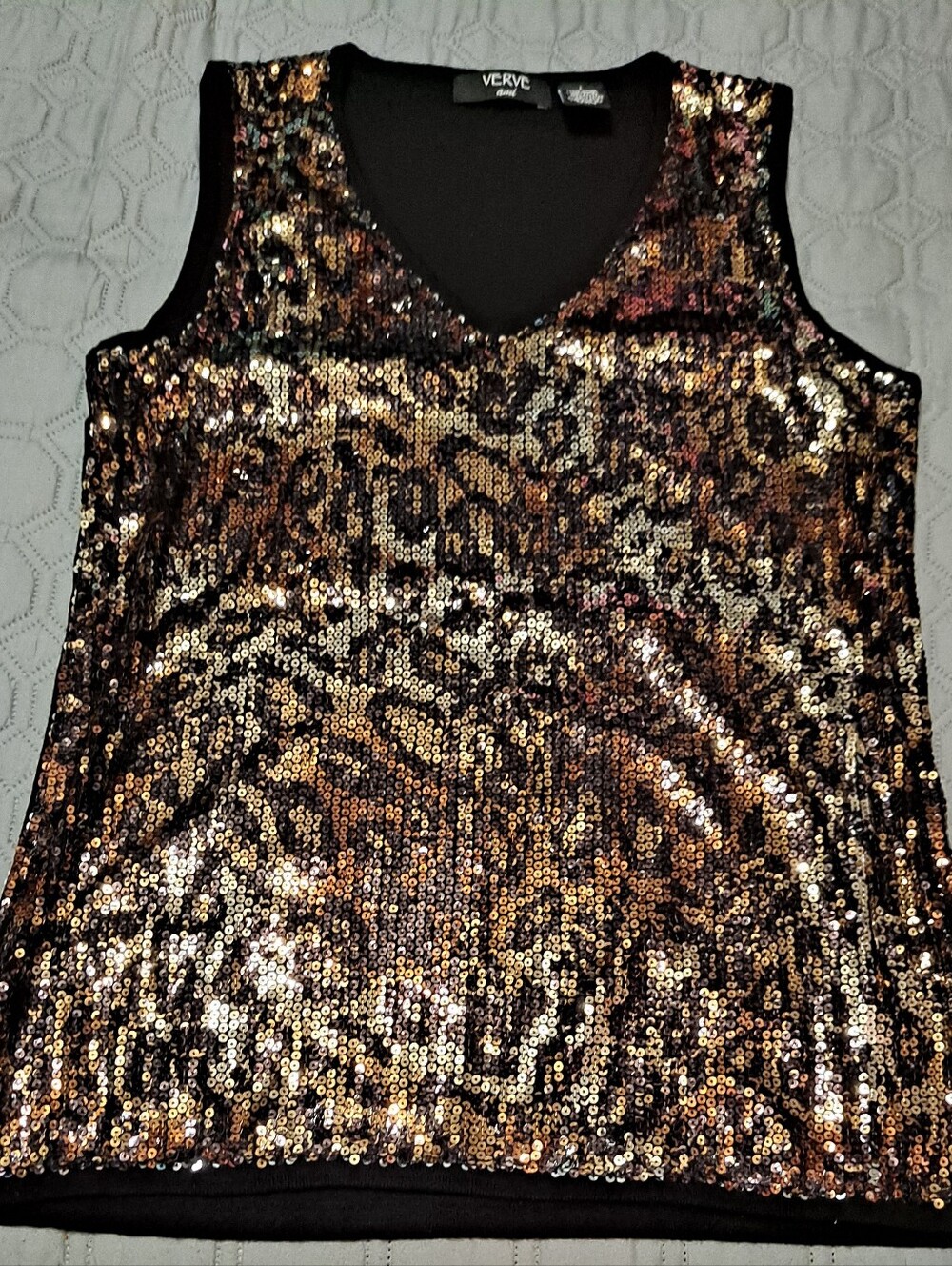 VERVE Ami Gold & Black Sequin Tank Size L